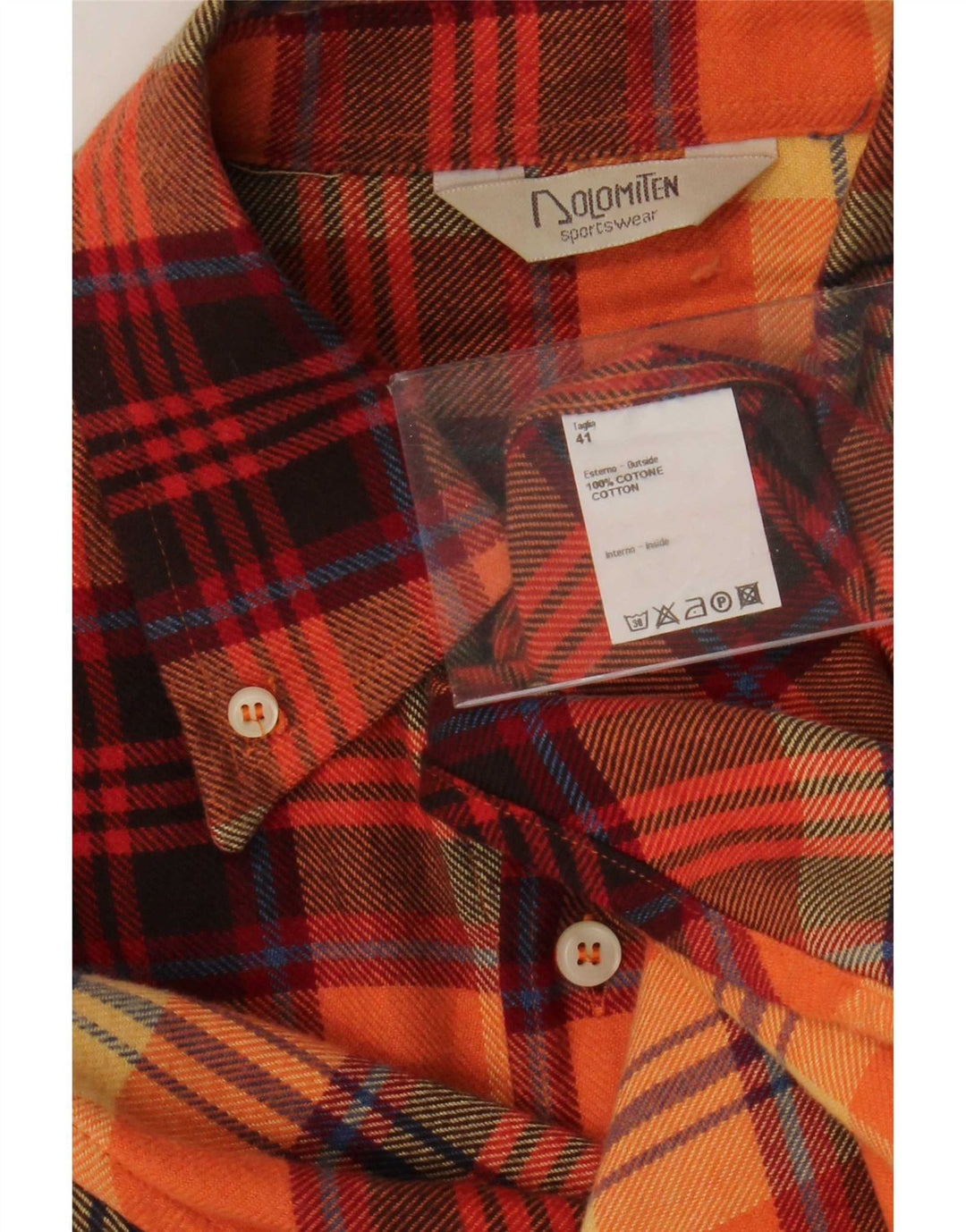 Camisa masculina de flanela Dolomiten tamanho 41 grande algodão xadrez laranja