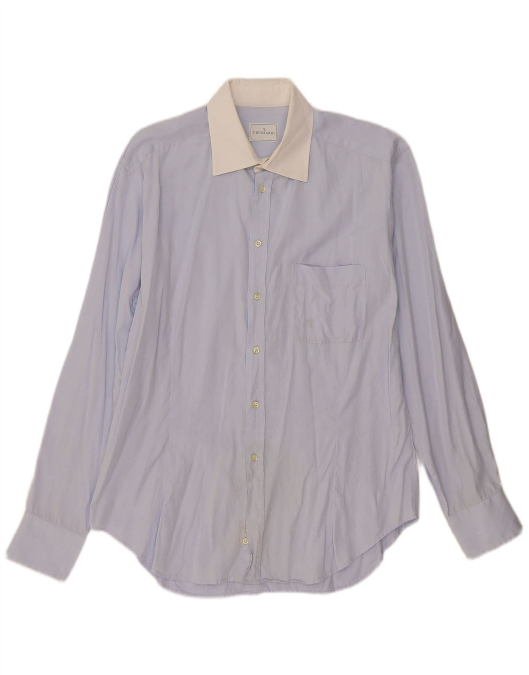Camisa masculina Trussardi tamanho 42 16 1/2 grande bloco colorido azul