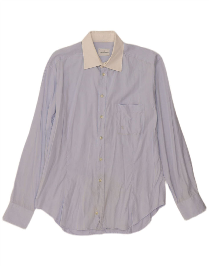 Camisa masculina Trussardi tamanho 42 16 1/2 grande bloco colorido azul