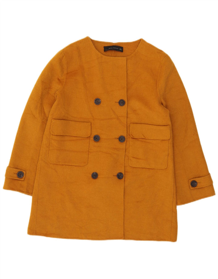 Zara Casaco feminino curto com peito duplo Reino Unido 14 grande poliéster amarelo