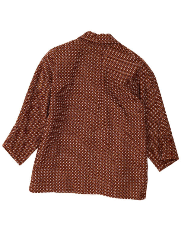 Jaqueta Blazer Oversized Feminina Vintage Reino Unido 20 2XL Marrom Geométrico