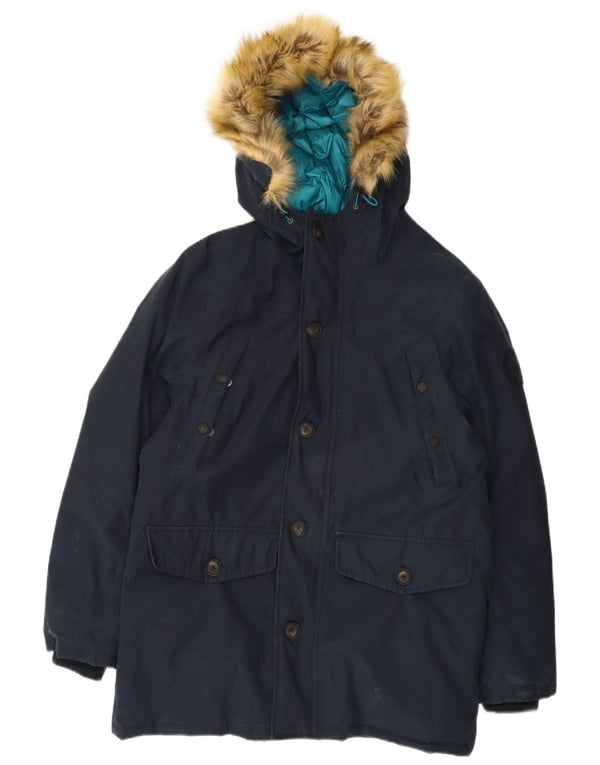 Jaqueta acolchoada com capuz masculina Timberland UK 40 grande algodão azul marinho