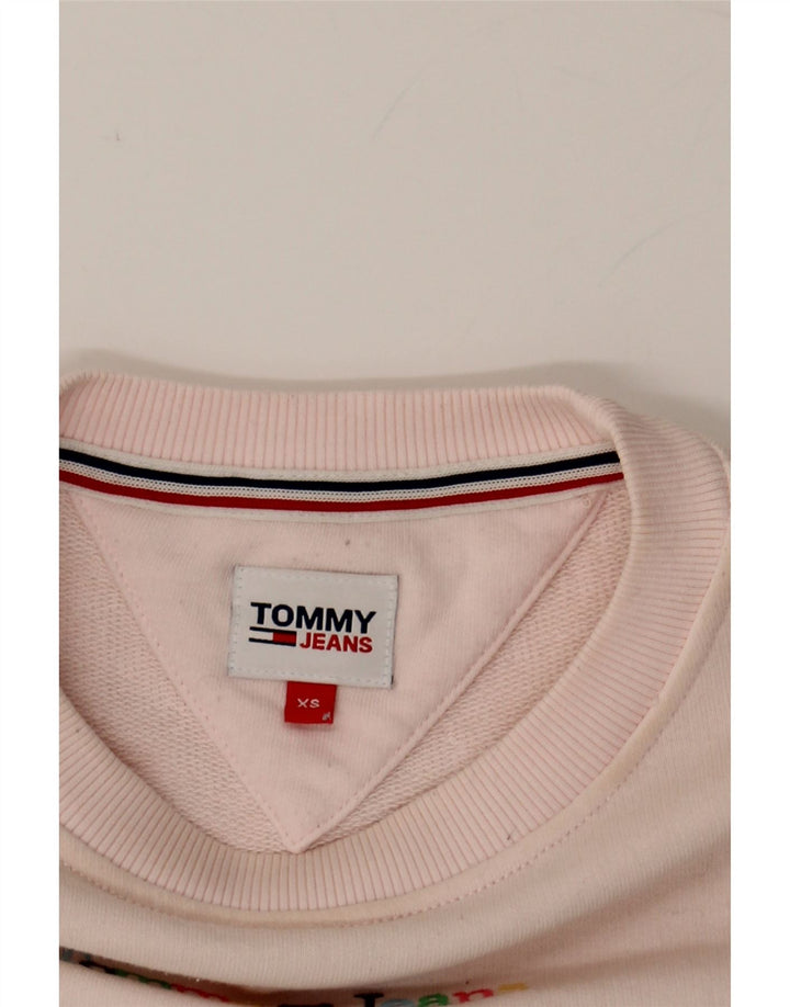 TOMMY HILFIGER Womens Oversized Graphic Sweatshirt Jumper UK 6 XS Pink Vintage Tommy Hilfiger and Second-Hand Tommy Hilfiger from Messina Hembry 