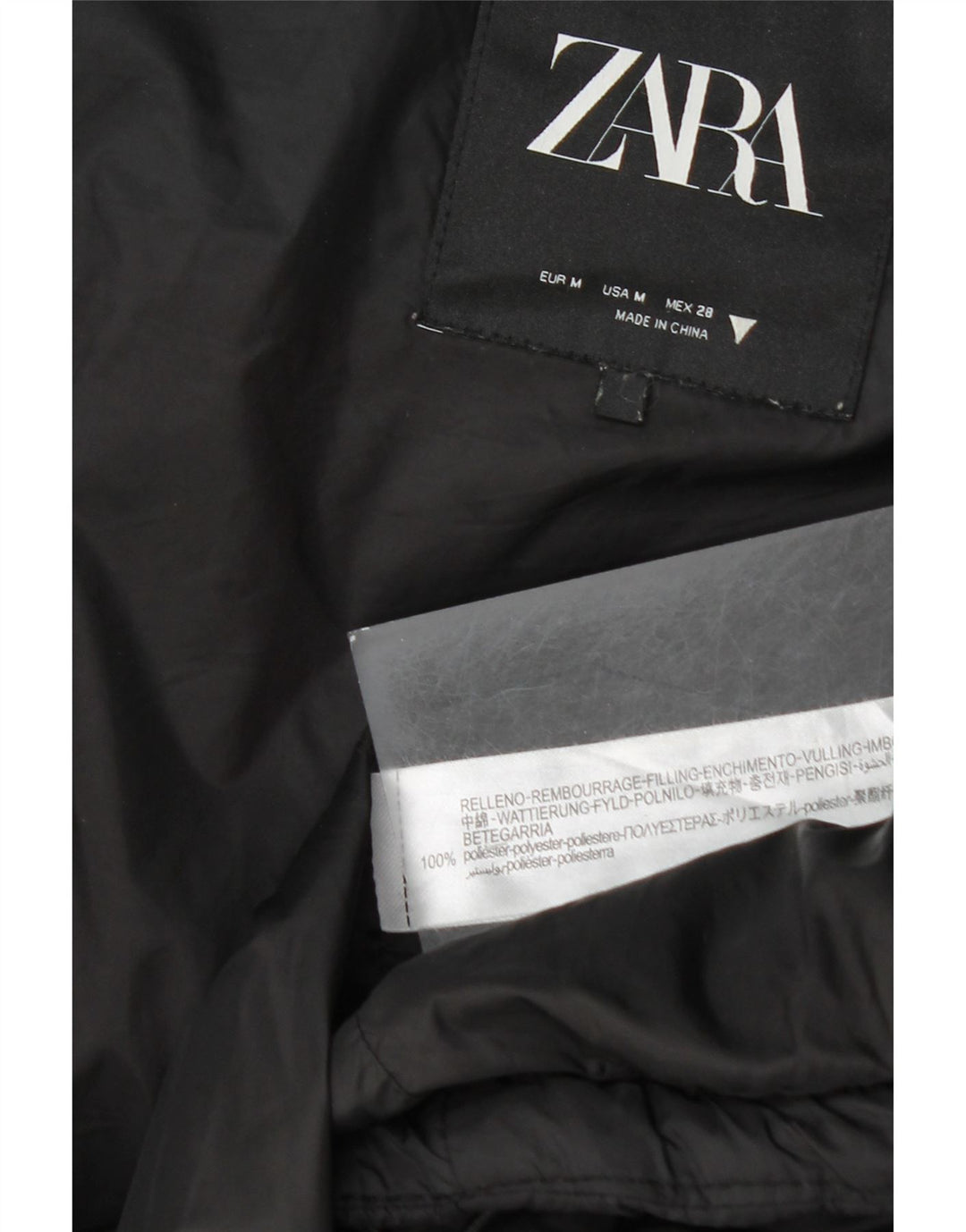 Colete acolchoado com capuz feminino Zara UK 14 poliéster preto médio