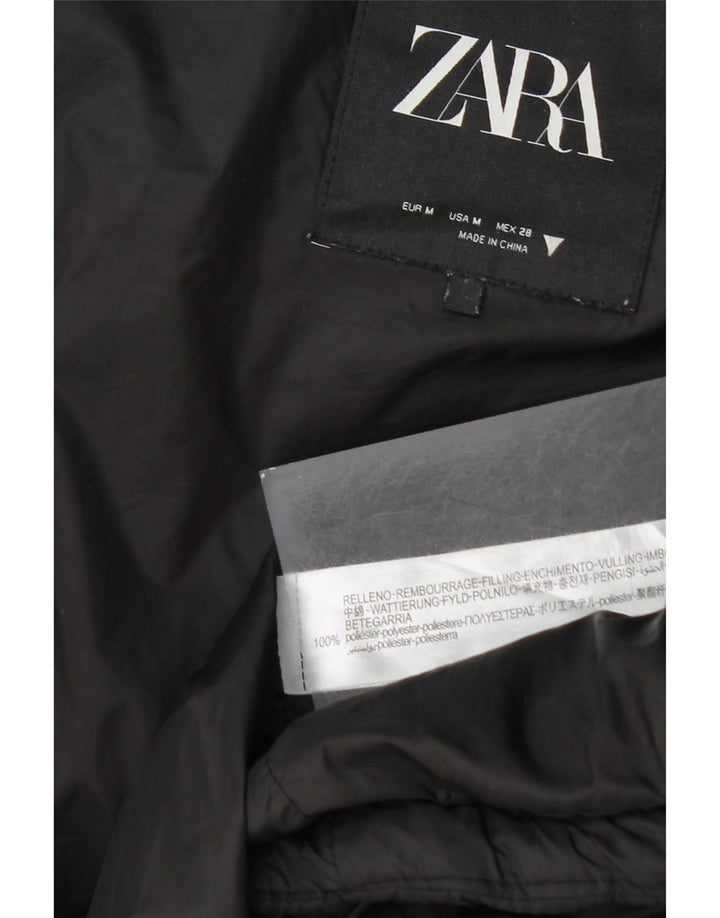 Colete acolchoado com capuz feminino Zara UK 14 poliéster preto médio