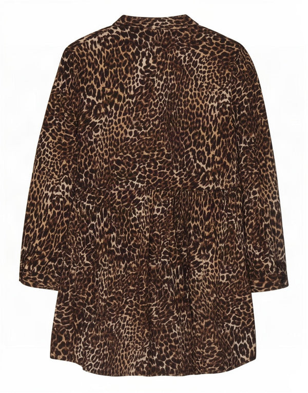 Vestido camisa feminino Zara Reino Unido 6 XS marrom estampa animal viscose