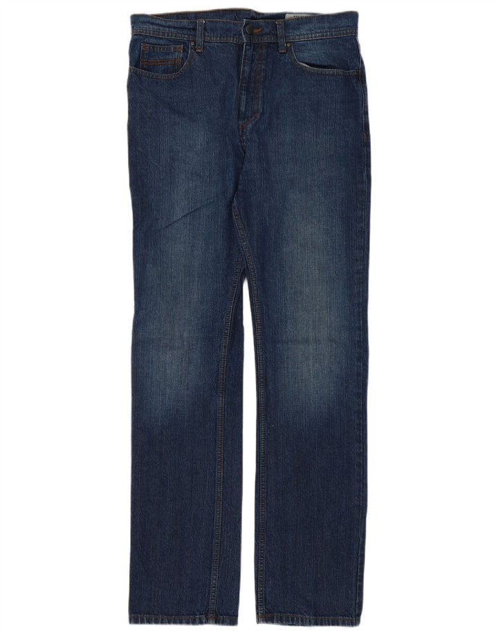 Calça jeans reta regular masculina Marks & Spencer W32 L33 algodão azul