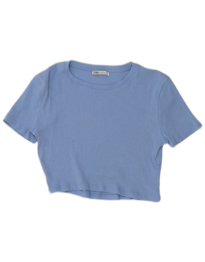 ZARA Camiseta Feminina Crop Top UK 14 Grande Azul