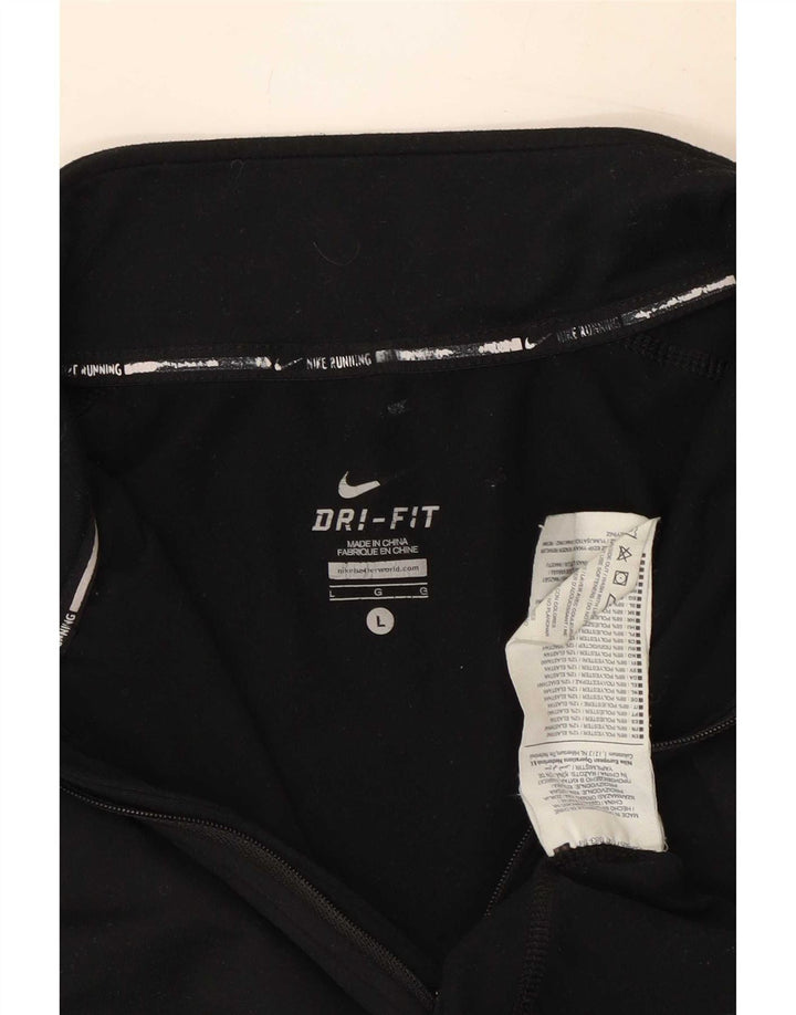 Nike Mens Dri Fit Zip Neck Top Manga Longa Grande Poliéster Preto