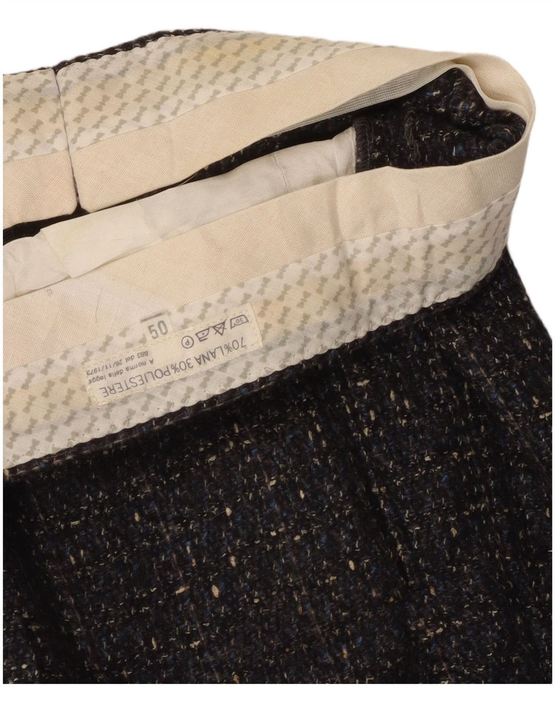 Calça de terno masculina vintage IT 50 grande W32 L31 lã manchada cinza