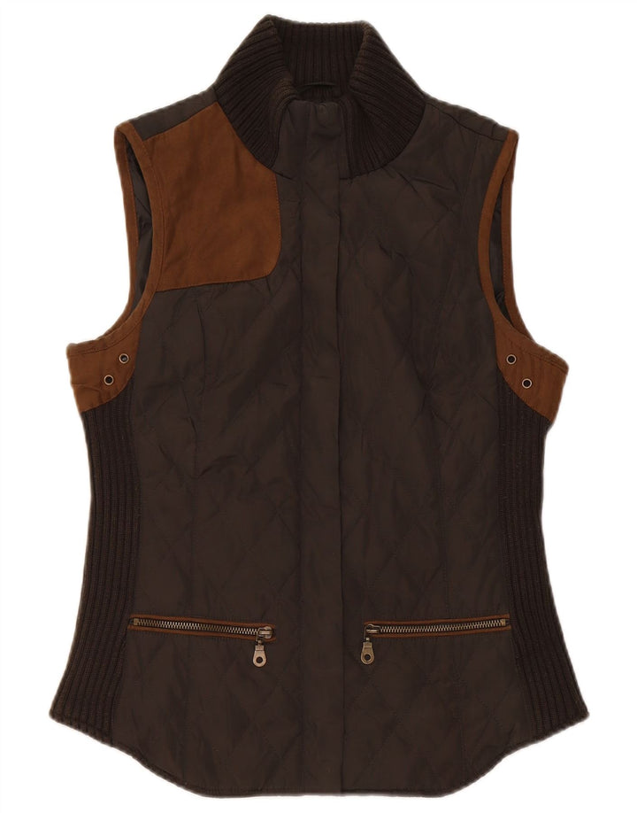 Zara Womens Quilted Gilet UK 12 Medium Khaki Colourblock Poliéster