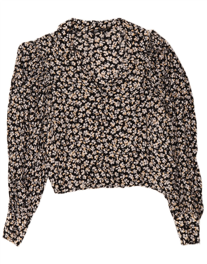 Blusa feminina Zara UK 14 viscose floral preta média