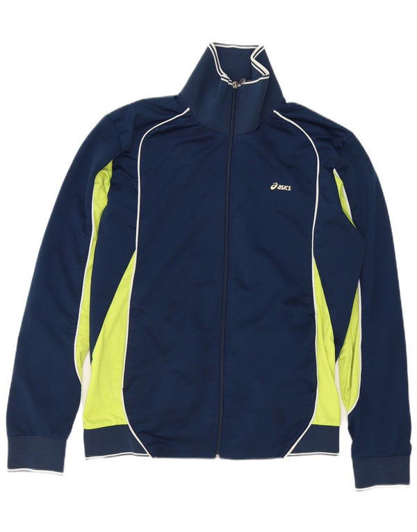 Asics Mens Tracksuit Top Jacket Médio Azul Marinho Colourblock Poliéster