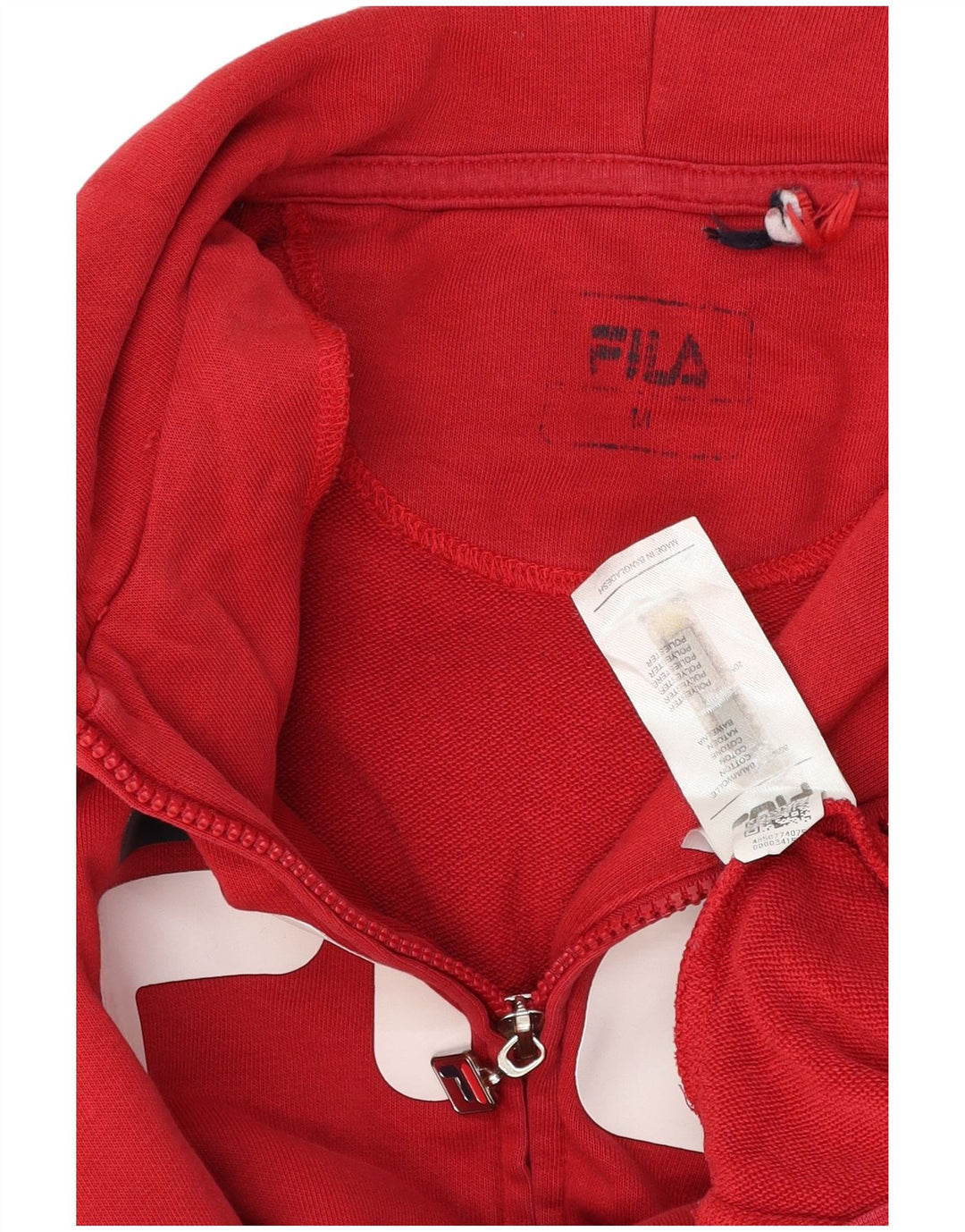 Suéter masculino Fila com capuz e zíper gráfico médio algodão vermelho