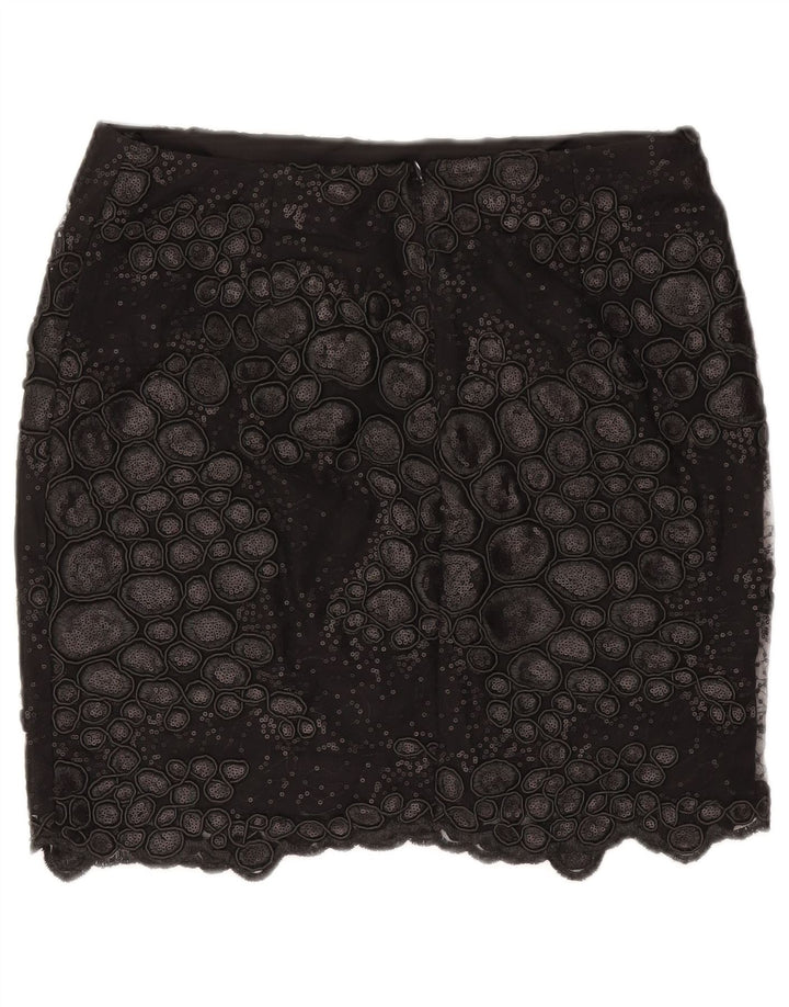 Minissaia feminina Reiss com padrão abstrato W30 poliéster preto médio