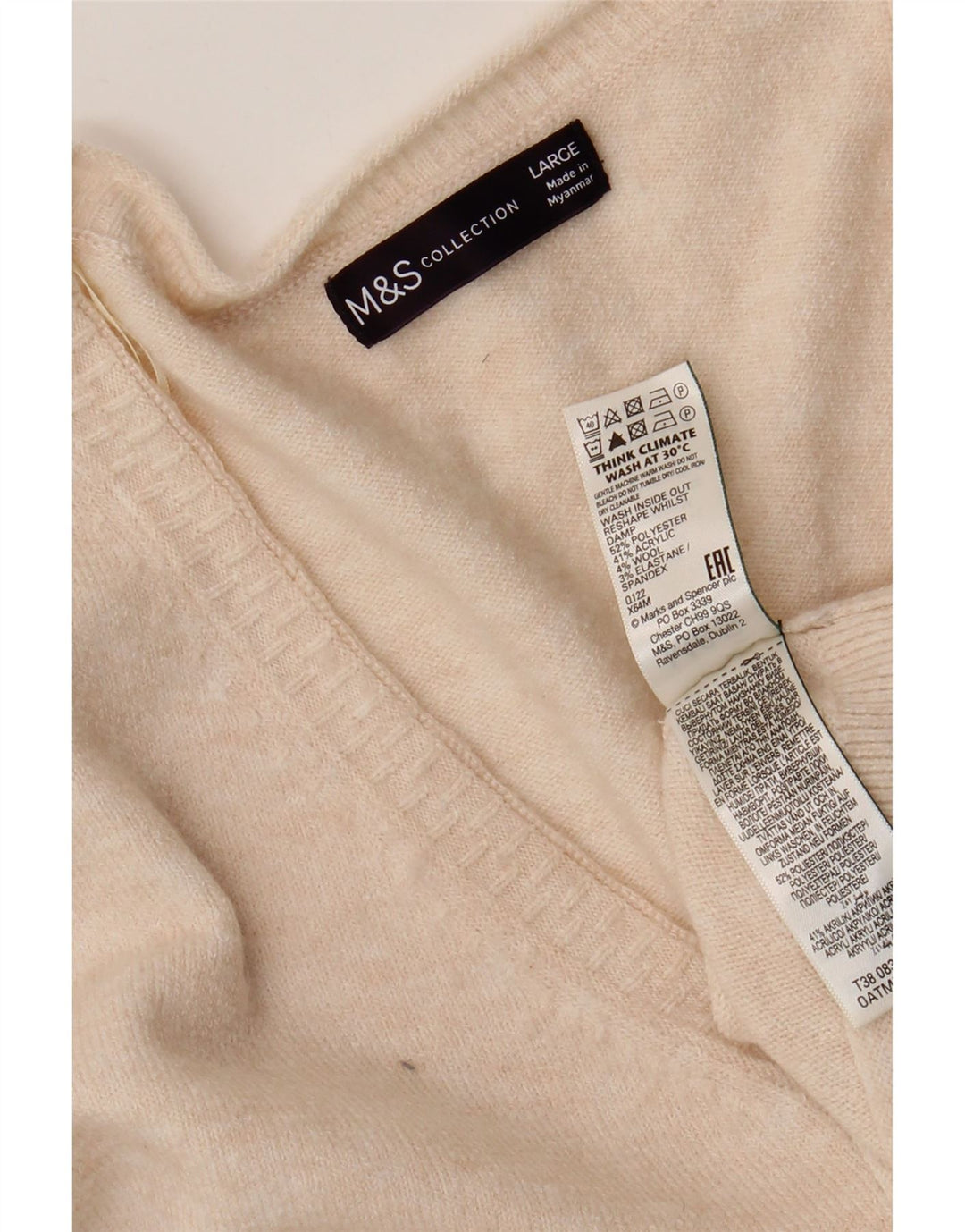 Suéter feminino Marks & Spencer grande com decote em V Reino Unido 16 grande bege