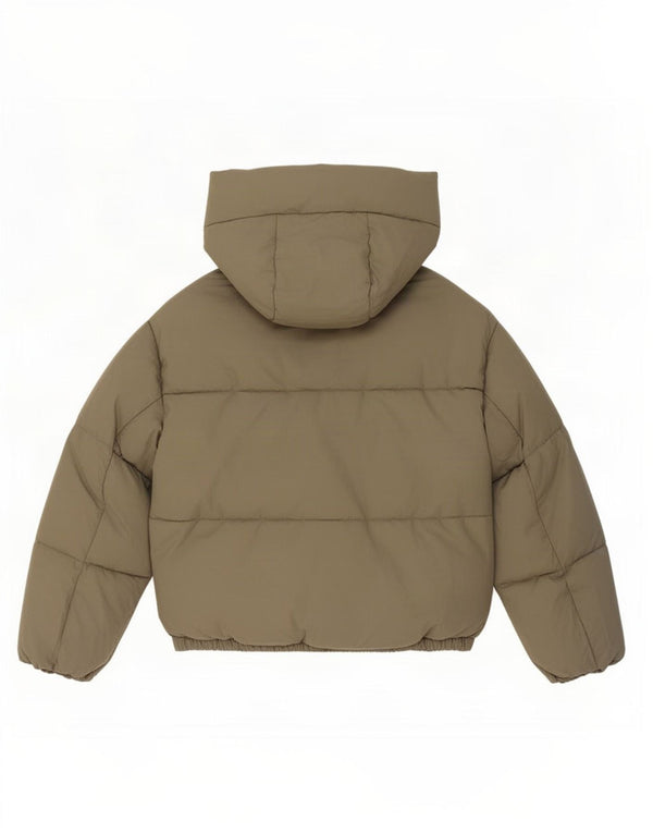 Jaqueta acolchoada com capuz grande Zara para mulher UK 6 XS cáqui poliéster