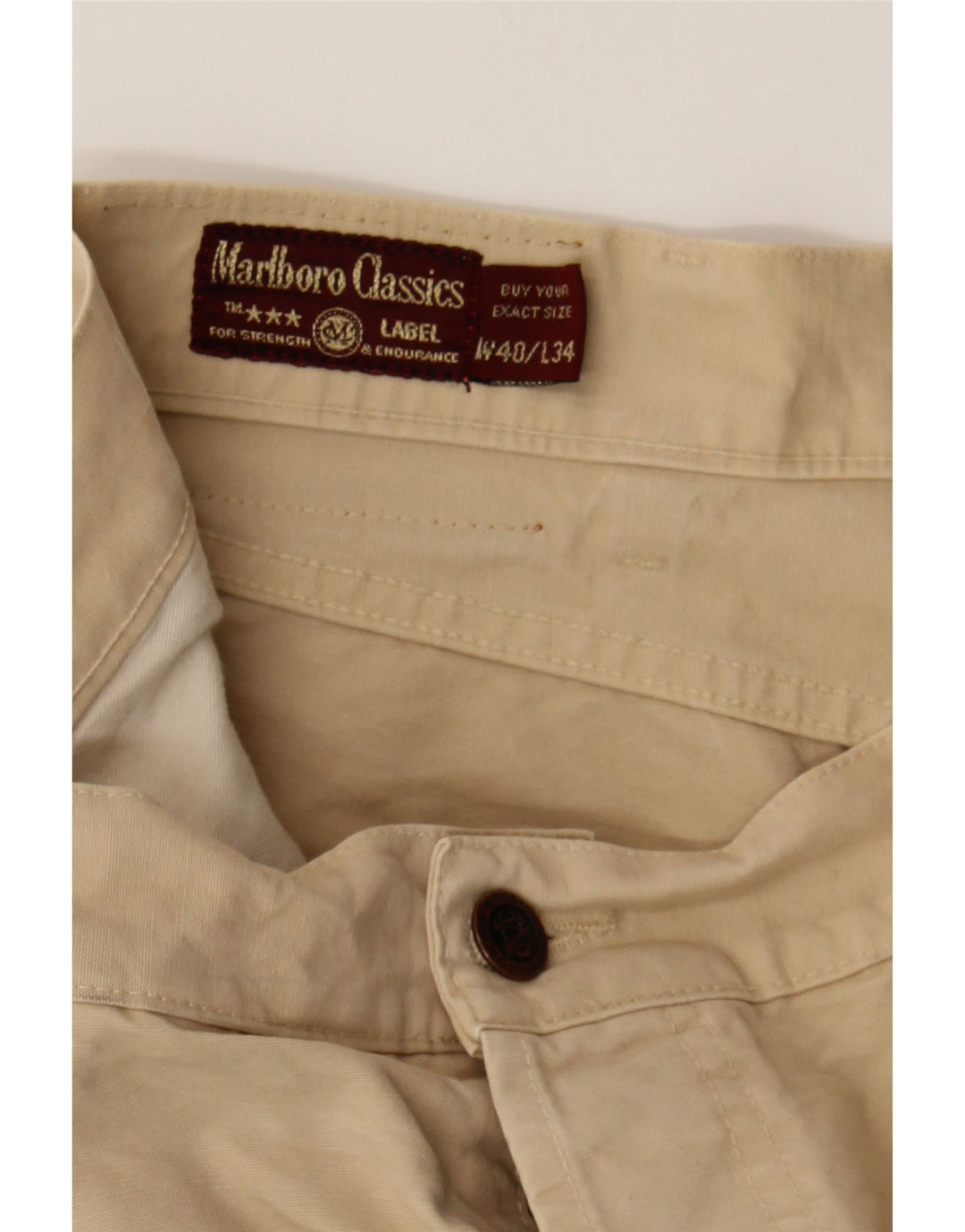 MARLBORO CLASSICS Mens Straight Casual Trousers W40 L32 Beige Cotton Vintage Marlboro Classics and Second-Hand Marlboro Classics from Messina Hembry 