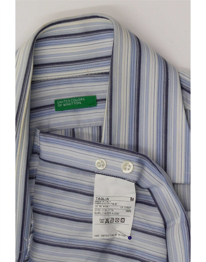 Camisa masculina Benetton de algodão listrado azul médio