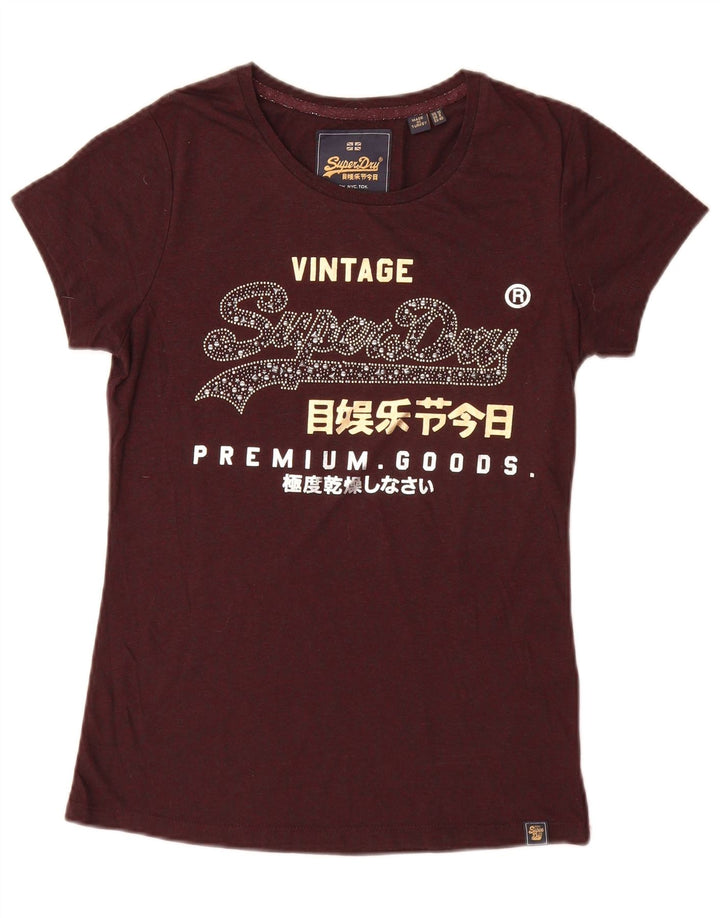 Camiseta feminina Superdry com estampa gráfica UK 12 poliéster marrom médio