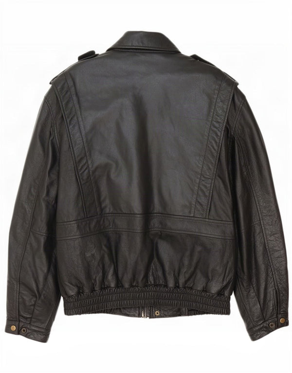 Jaqueta de couro militar masculina vintage UK 42 XL preta