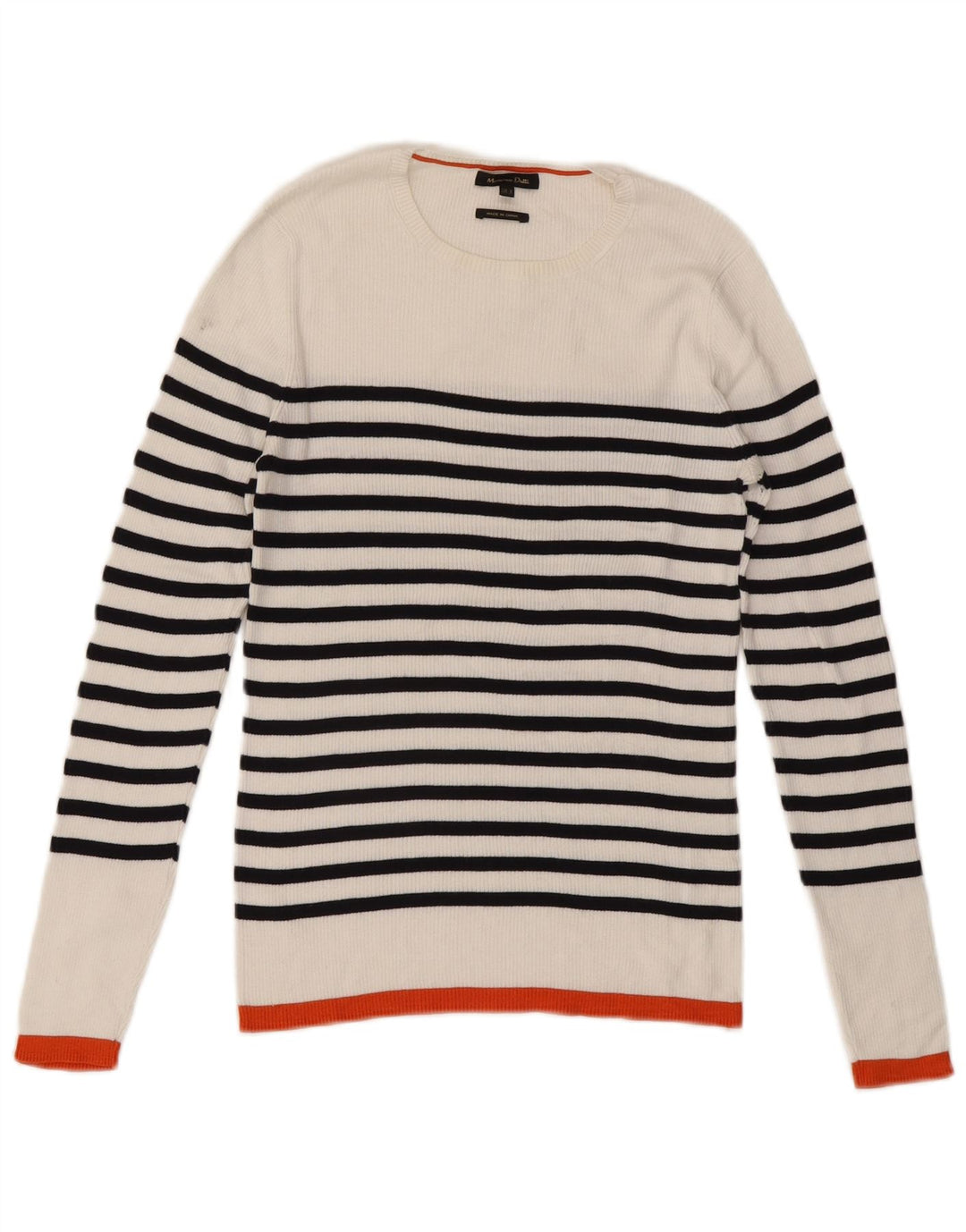 Suéter feminino Massimo Dutti com gola canoa Reino Unido 12 listrado branco médio