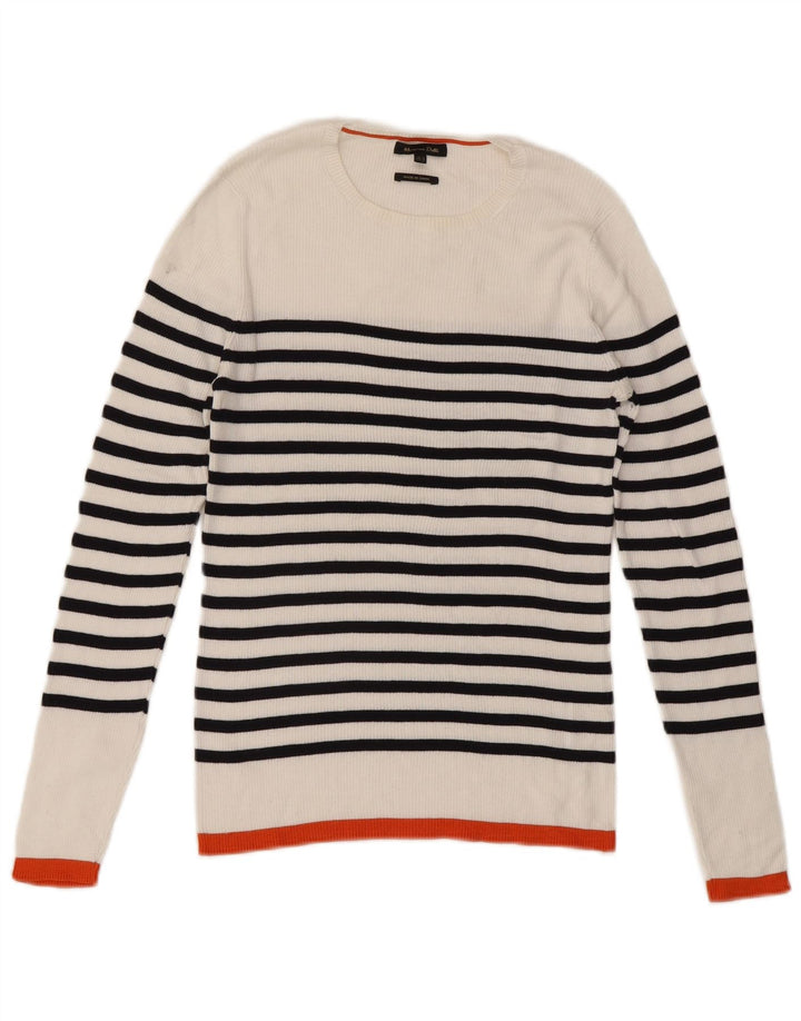 Suéter feminino Massimo Dutti com gola canoa Reino Unido 12 listrado branco médio