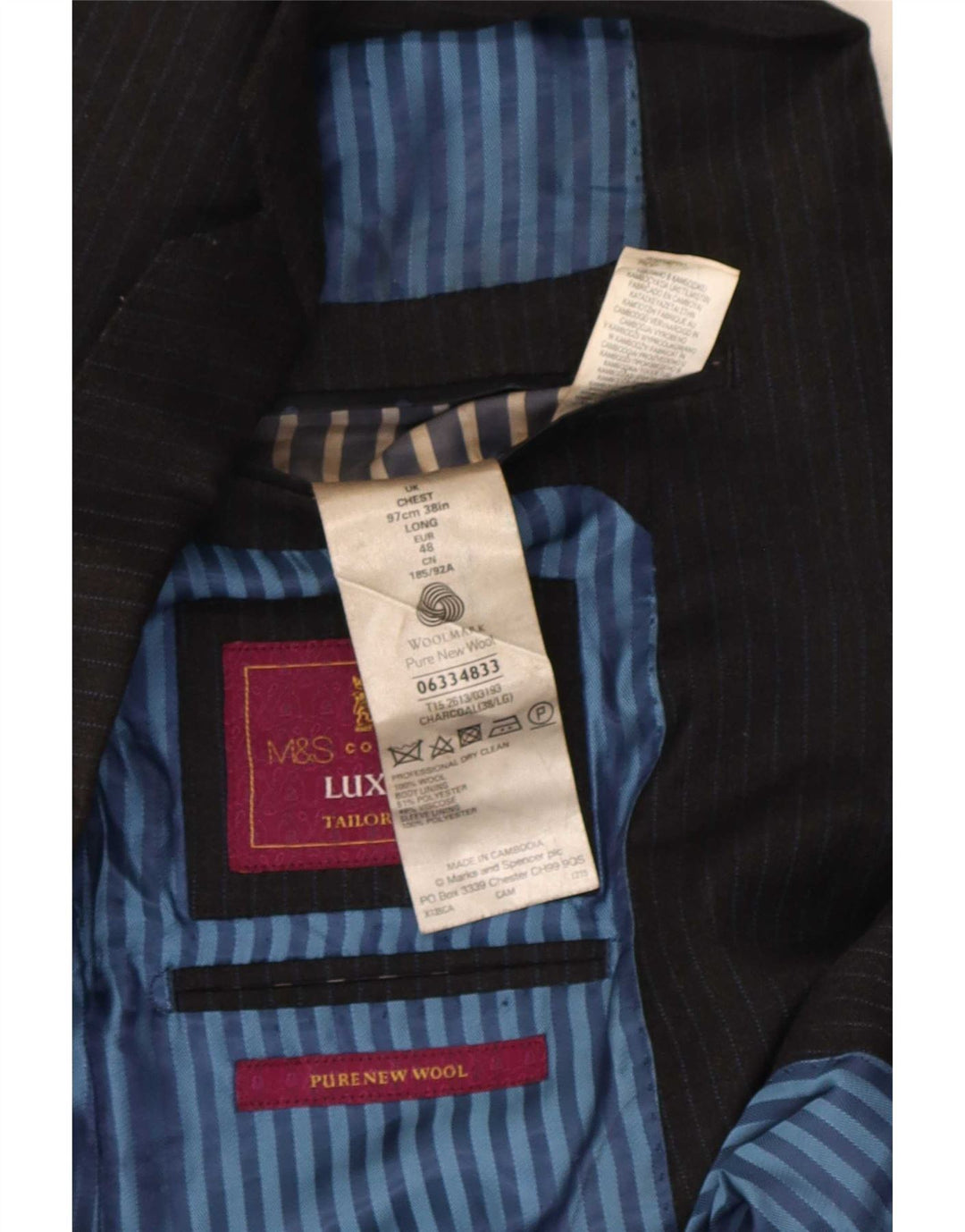 Jaqueta blazer masculina de 2 botões Marks & Spencer Reino Unido 38 risca de giz cinza médio