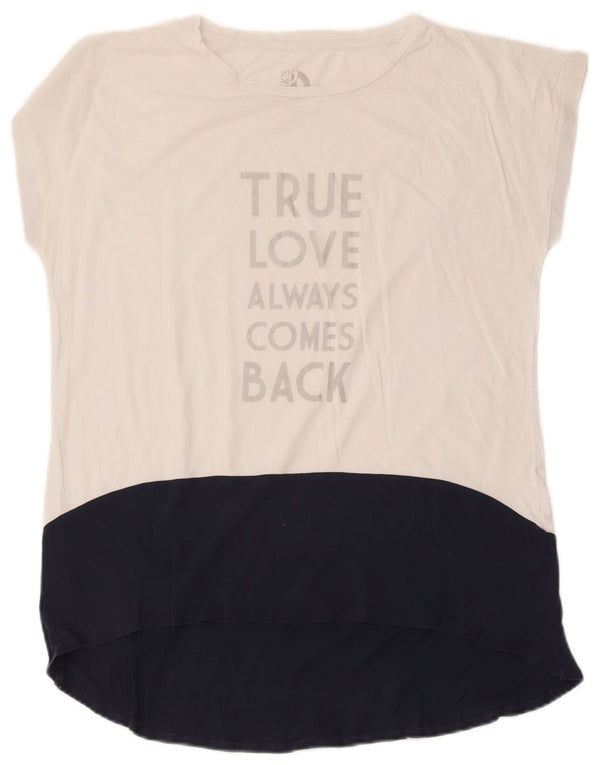 Camiseta feminina gráfica Dack's UK 16 grande algodão colorido branco