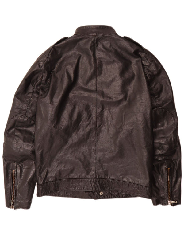 Jaqueta de couro masculina vintage para motociclista IT 52 grande preta