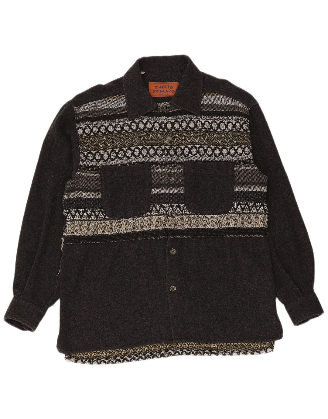 Camisa masculina vintage de flanela grande cinza geométrica