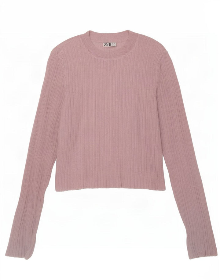 Top cropped feminino Zara manga comprida Reino Unido 12 viscose rosa médio