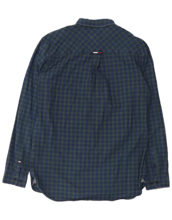 Camisa masculina Tommy Hilfiger Regular Fit grande algodão guingão azul