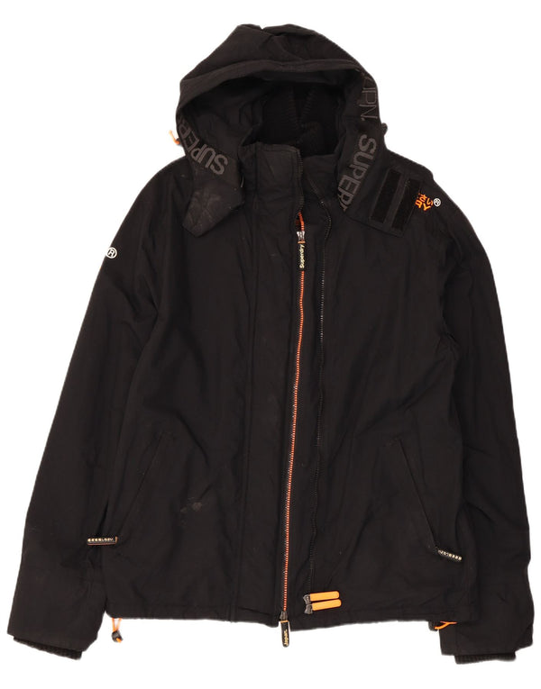 Superdry Mens Graphic Hooded Windbreaker Jacket UK 42 XL Black Nylon