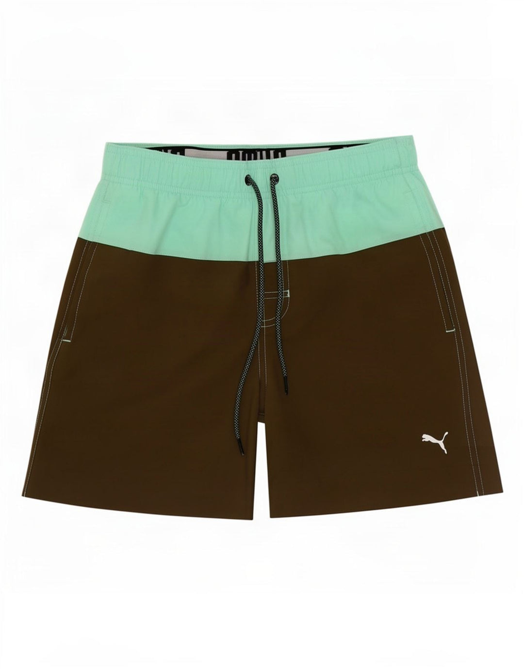 Shorts de natação masculinos Puma XS Khaki Colourblock poliéster