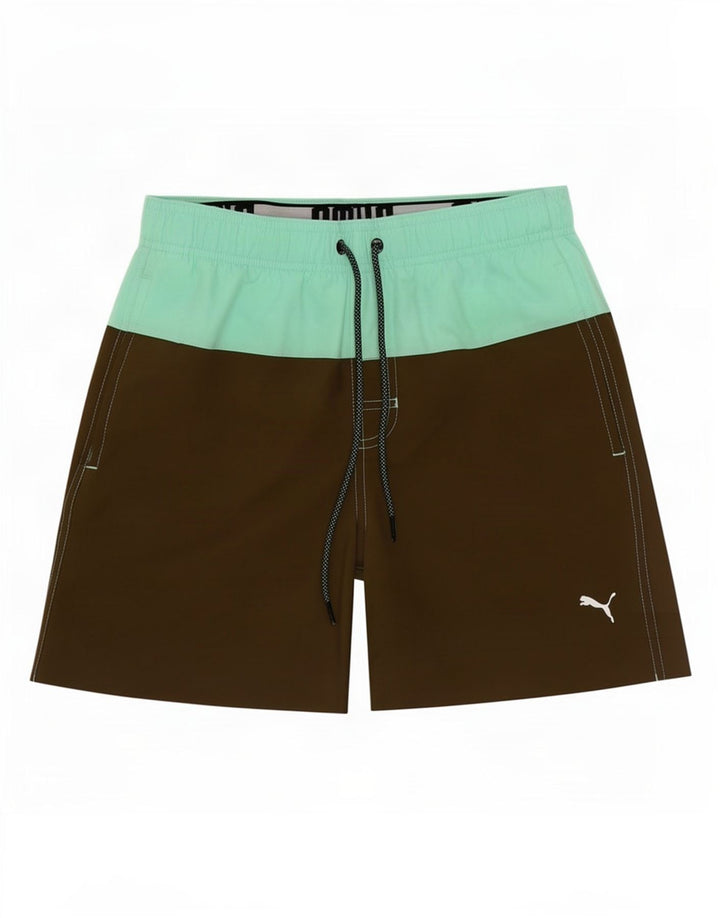 Shorts de natação masculinos Puma XS Khaki Colourblock poliéster
