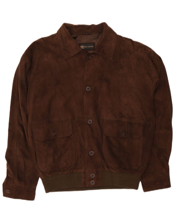 Jaqueta bomber masculina vintage de camurça IT 56 2XL couro marrom