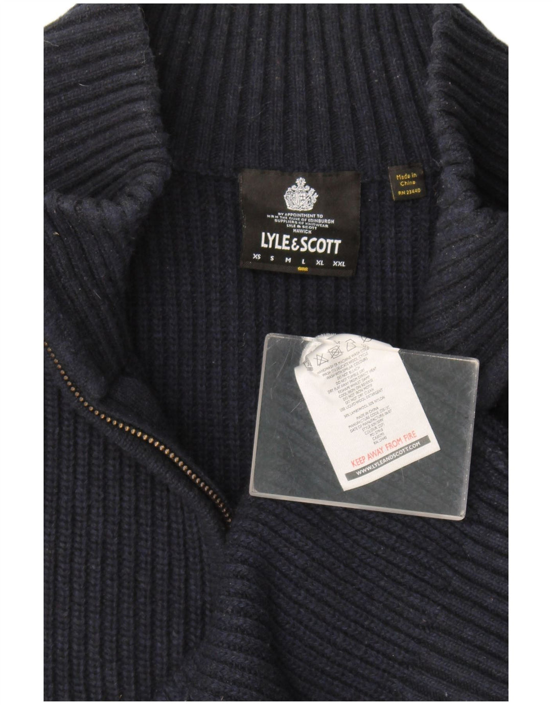 Suéter masculino Lyle & Scott com zíper e gola grande de lã azul marinho