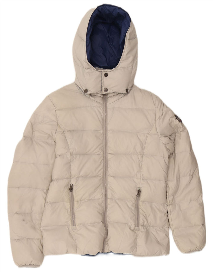 Jaqueta acolchoada feminina com capuz Best Company UK 14 nylon branco médio