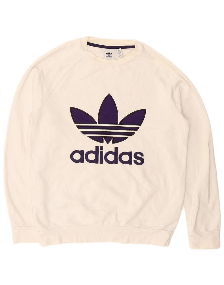 ADIDAS Mens Graphic Sweatshirt Jumper Pequeno Algodão Branco