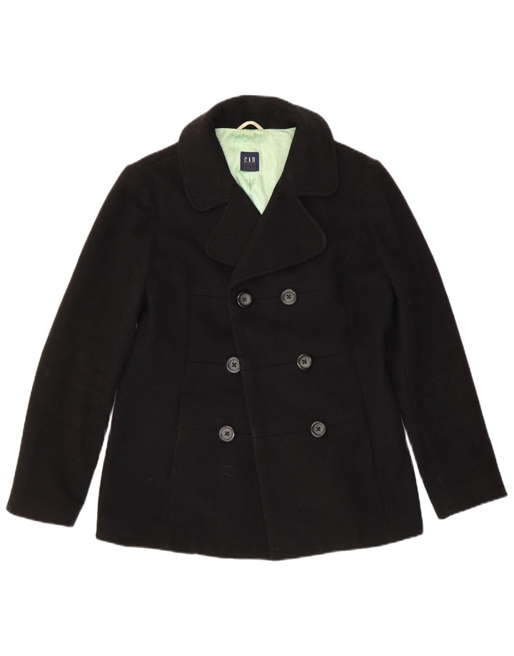 Gap Womens Pea Coat UK 14 Lã Virgem Preta Média