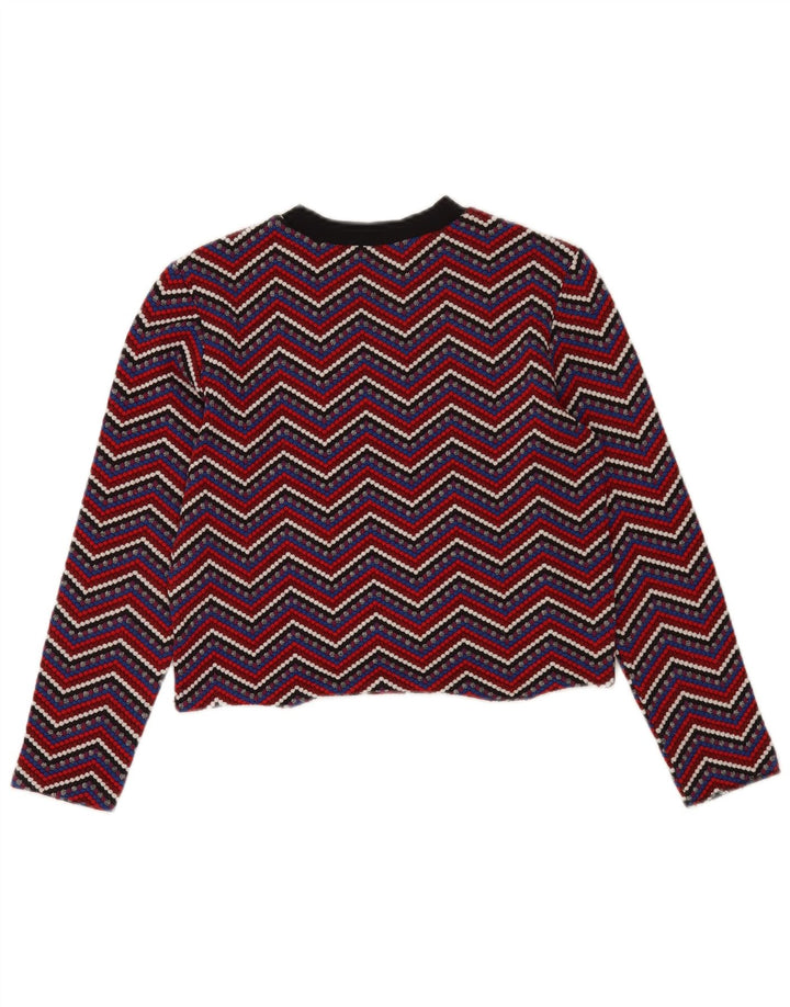 Zara Top curto feminino manga comprida Reino Unido 12 médio multicolorido Chevron