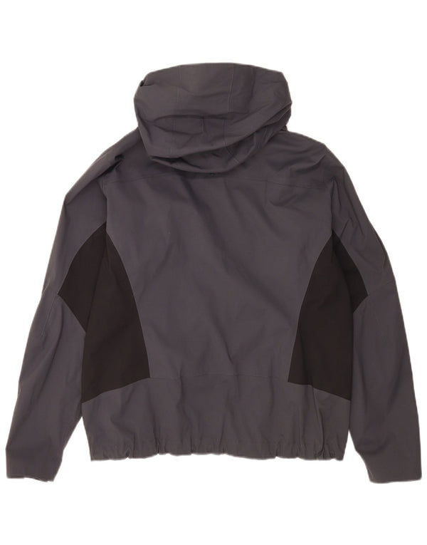 Jaqueta de chuva feminina com capuz Jack Wolfskin UK 18/20 XL azul marinho colorblock