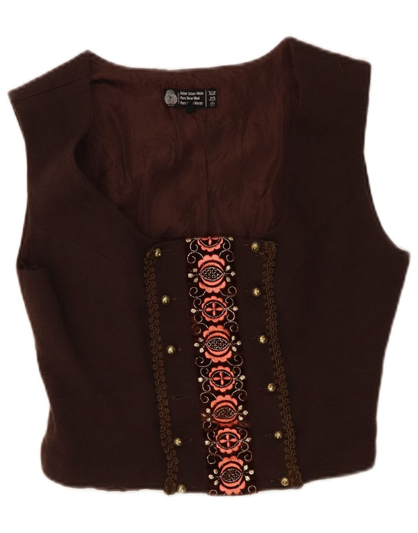 Colete feminino vintage IT 44 médio marrom floral lã nova