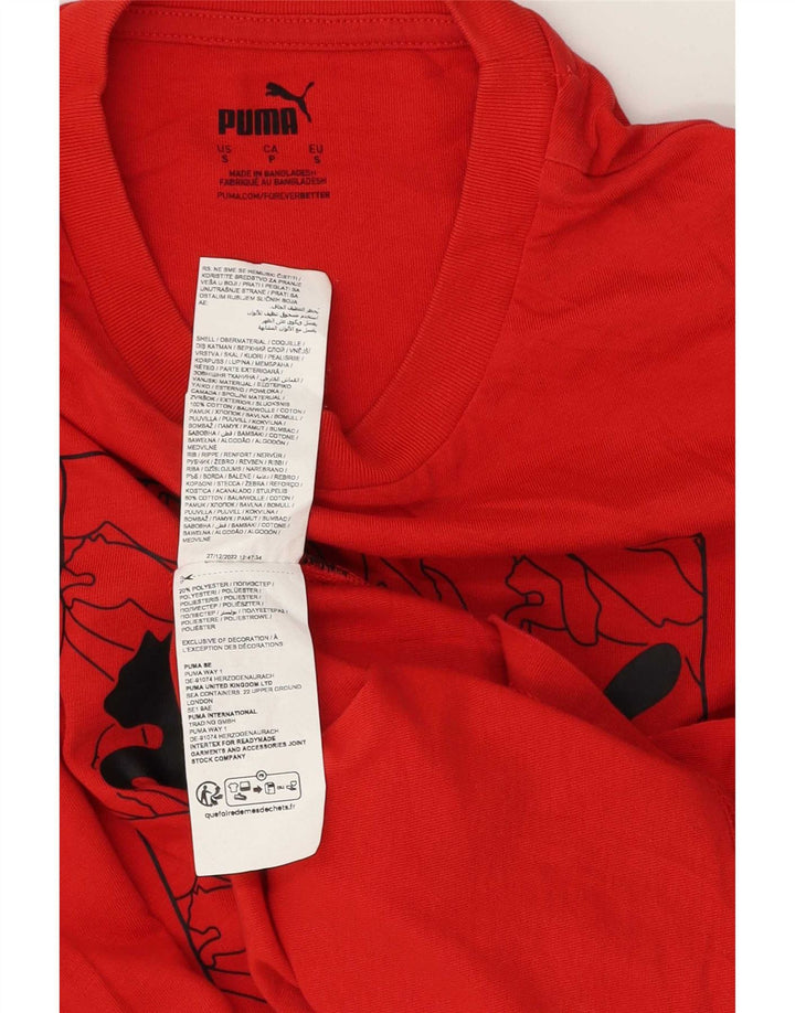 Puma Mens Graphic T-Shirt Top Pequeno Algodão Vermelho