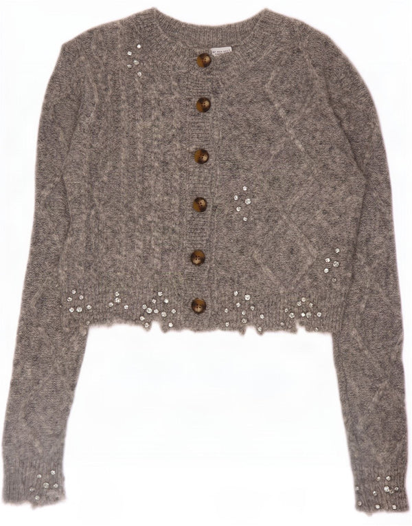 Suéter feminino Zara Crop Cardigan UK 10 pequeno cinza poliamida