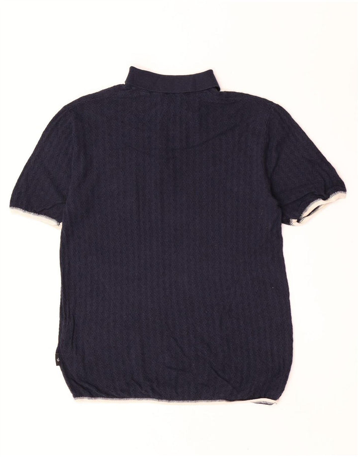 Suéter masculino Ted Baker com gola polo tamanho 3 médio azul marinho