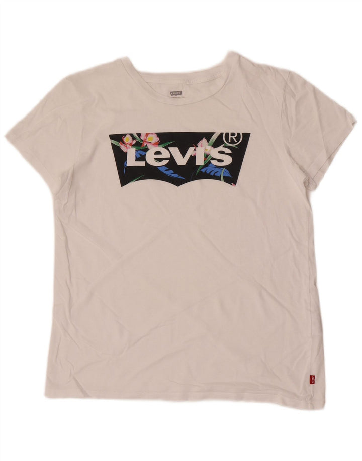 Camiseta feminina gráfica Levi's Top UK 12 algodão branco médio