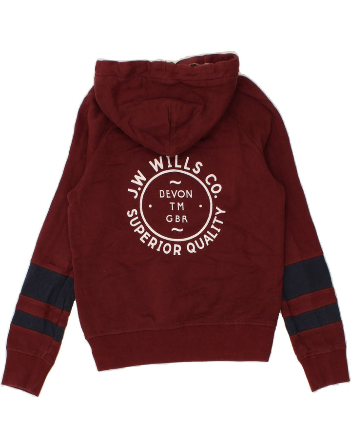 JACK WILLS Womens Graphic Hoodie Jumper UK 4 XS Burgundy Cotton Vintage Jack Wills and Second-Hand Jack Wills from Messina Hembry 