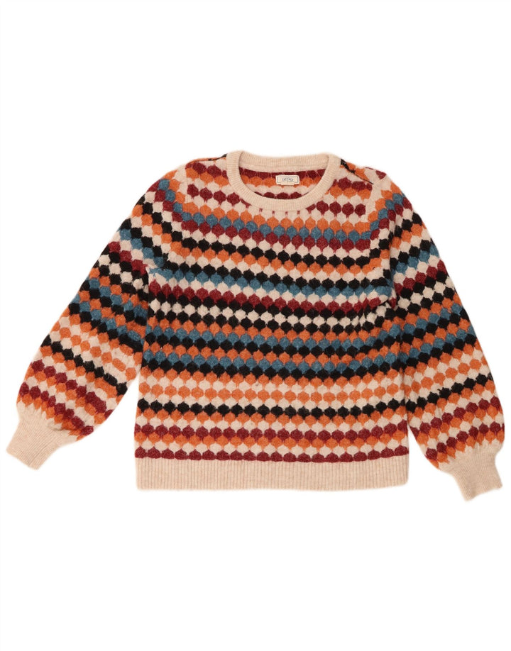 Suéter feminino Fat Face com gola redonda UK 10 pequeno multicolorido